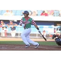 Pedro Severino of the Syracuse Chiefs in Christmas in July uniforms