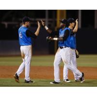 Ben Ruta and Estevan Florial of the Tampa Tarpons exchange high fives