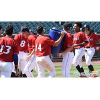 Lakewood BlueClaws celebrate a walk-off homer