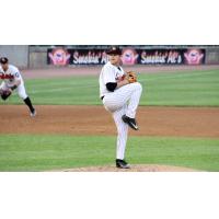 Long Island Ducks pitcher Jake Fisher prepares to throw