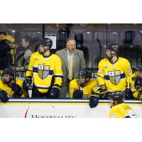 Mark Dennehy shouts instructions while with Merrimack College