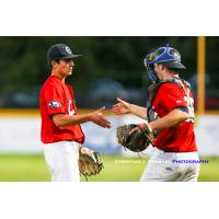 Closer Tyler Yoshihara (left) and catcher Hayden Jaco of the Victoria HarbourCats