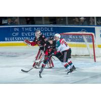 Kelowna Rockets in front of the Prince George Cougars goal